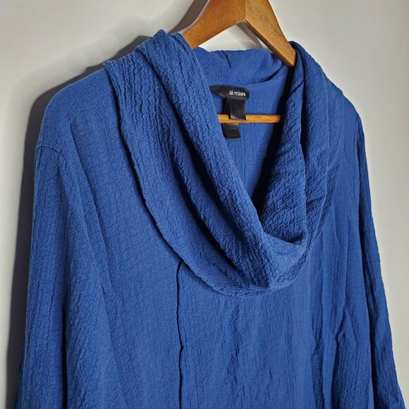 Ali Miles Womens Blue Crinkle Tunic Top Size 2X Cowl Neck Pockets Lagenlook - Picture 2 of 13